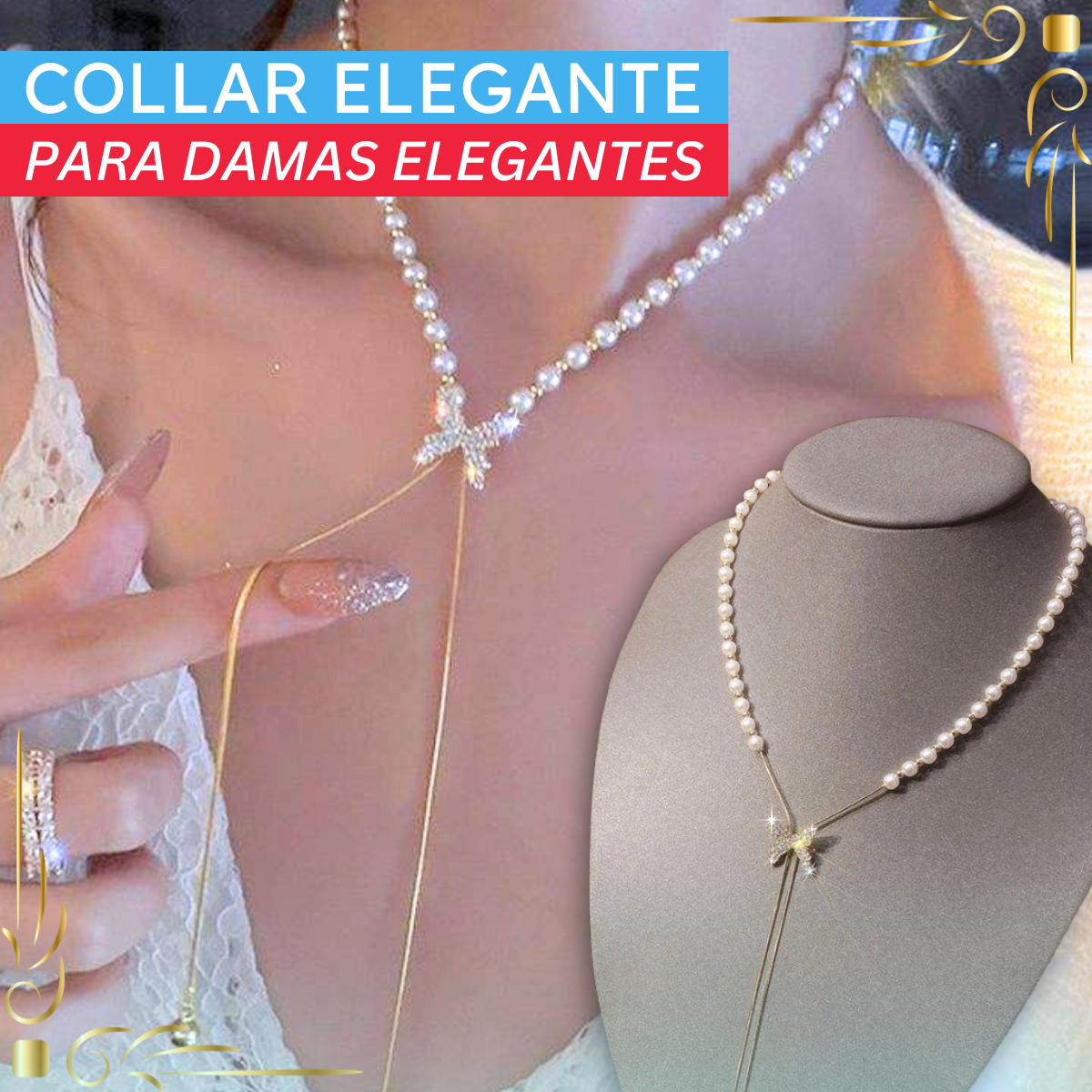 Collar de Perlas con Dije Mariposa